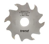 Trend Biscuit Jointer Saw Blade, 100mm Diameter, 22mm Bore, 6 Teeth, 4mm Kerf, +18° Hook, TCT, , CR/BJB100