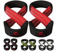 Trend Changer Figure 8 Lifting Strap Padded Deadlift Straps Heavy Duty Weight Lifting Straps Strongman Axle Bar Straps Weightlifting Wrist Wraps (Medium (Upto 8.0'' Wrist Circumference), Red White)