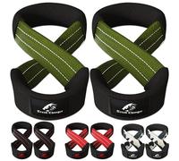 Trend Changer Figure 8 Lifting Strap Padded Deadlift Straps Heavy Duty Weight Lifting Straps Strongman Axle Bar Straps Weightlifting Wrist Wraps (Small (Upto 6.0'' Wrist Circumference), Green White)