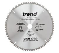 Trend Aluminium & Plastic Circular Saw Blade, 305mm Diameter, 30mm Bore, 84 Teeth, 3mm Kerf, -6° Hook, TCT, Extra-Fine Finish, CSB/AP30584