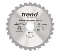 Trend Construction Circular Saw Blade, 184mm Diameter, 30mm Bore, 30 Teeth, 2mm Kerf, +15° Hook, TCT, Medium Finish, CSB/NC18430A