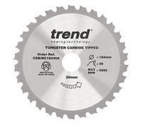 Trend Construction Circular Saw Blade, 184mm Diameter, 30mm Bore, 30 Teeth, 2mm Kerf, +15 Hook, TCT, Medium Finish, CSB/NC18430A