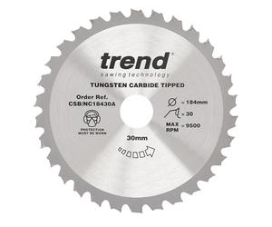Trend Construction Circular Saw Blade, 184mm Diameter, 30mm Bore, 30 Teeth, 2mm Kerf, +15° Hook, TCT, Medium Finish, CSB/NC18430A
