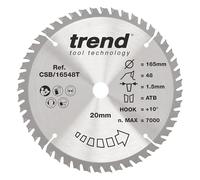 Trend Cordless Circular Saw Blade 165mm 48T TCT, Wood, 20mm Bore