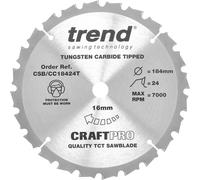 Trend Craft Anti Kickback Thin Kerf Circular Saw Blade 184mm 24T 16mm