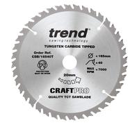 Trend Wood Cordless Circular Saw Blade, 165mm Diameter, 20mm Bore, 40 Teeth, 1.5mm Kerf, +15° Hook, TCT, Fine Finish, CSB/16540T