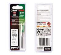 Trend CraftPro Straight Two Flute Router Cutter Bit, 1/4 Inch Shank, 12mm Cut Diameter & 19.1mm Cut Length, Tungsten Carbide Tipped, C019X1/4TC