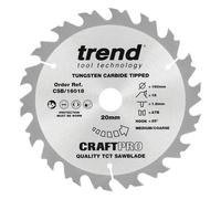 Trend Wood Circular Saw Blade, 160mm Diameter, 20mm Bore, 18 Teeth, 2.4mm Kerf, +25° Hook, TCT, Coarse Finish, CSB/16018