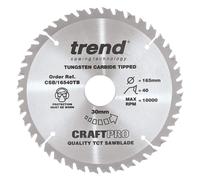 Trend CSB/16540TB Craft Pro Thin Kerf TCT Circular Saw Blade, 165mm x 40 Teeth x 30 Bore, Tungsten Carbide Tipped Trend CSB/16540TB Craft Pro, Thin Kerf TCT Circular Saw Blade, Tungsten Carbide Tipped, 165mm x 40 Teeth x 30 Bore