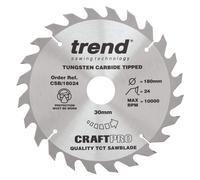 Trend Wood Circular Saw Blade, 180mm Diameter, 30mm Bore, 24 Teeth, 2.4mm Kerf, +15° Hook, TCT, Medium Finish, CSB/18024