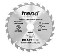 Trend Wood Circular Saw Blade, 210mm Diameter, 30mm Bore, 24 Teeth, 2.4mm Kerf, +20° Hook, TCT, Coarse Finish, CSB/21024