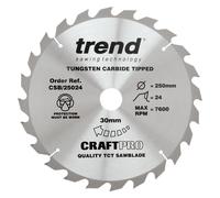 Trend Wood Circular Saw Blade, 250mm Diameter, 30mm Bore, 24 Teeth, 2.8mm Kerf, +20° Hook, TCT, Coarse Finish, CSB/25024