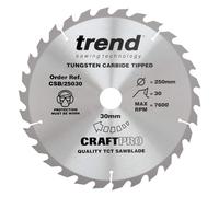 Trend Circular Saw Blade CSB/25030 - 250mm, 30T, 30mm Bore, 2.8mm Kerf, TCT, +15°, Coarse Finish