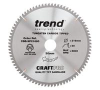 Trend Aluminium & Plastic Circular Saw Blade, 216mm Diameter, 30mm Bore, 80 Teeth, 2.8mm Kerf, -6° Hook, TCT, Extra-Fine Finish, CSB/AP21680