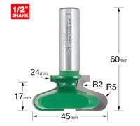 Trend CraftPro Drawer Pull Router Cutter Bit, 1/2 Inch Shank, 45mm Cut Diameter & 5mm Cut Radius, Tungsten Carbide Tipped, C282X1/2TC, Black