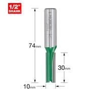 Trend CraftPro Straight Two Flute Router Cutter Bit, 1/2 Inch Shank, 10mm Cut Diameter & 30mm Cut Length, Tungsten Carbide Tipped, C016DX1/2TC