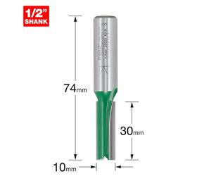 Trend Craftpro 1/2In Shank Two Flute Straight Router Cutter Bit 10Mm Dia X 30Mm Cut Depth Pk 1 C016DX1/2TC