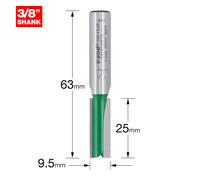 Trend CraftPro Straight Two Flute Router Cutter Bit, 3/8 Inch Shank, 9.5mm Cut Diameter & 25mm Cut Length, Tungsten Carbide Tipped, C014X3/8TC