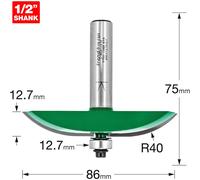 Trend CraftPro Panel Raiser Router Cutter Bit, 1/2 Inch Shank, 40mm Radius and 86mm Cut Diameter, Tungsten Carbide Tipped, C183X1/2TC, Silver