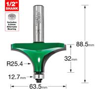 Trend CraftPro Bearing Guided Ovolo Router Cutter, 1/2 Inch Shank with 25.4mm Radius and 32mm Cut Length, Carbide Tipped, C079BX1/2TC