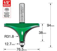 Trend CraftPro Bearing Guided Round Over and Ovolo Router Cutter 76.5mm 38mm 1/2"