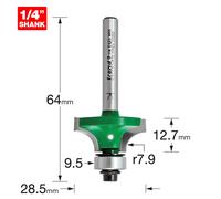 Trend CraftPro Bearing Guided Round Over Router Cutter 14 Inch Shank 7