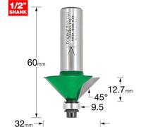 Trend CraftPro Chamfer Router Cutter Bit, 1/2 Inch Shank, 12.7mm Cut Diameter & 45 Degree V Groove, Tungsten Carbide Tipped, C049X1/2TC