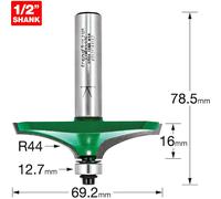 Trend CraftPro Bearing Guided Thumb Mould Router Cutter, 1/2 Inch Shank with 44mm Radius, Carbide Tipped, C190X1/2TC