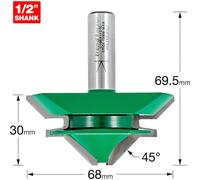 Trend CraftPro Mitre Lock Jointer Router Cutter, 1/2 Inch Shank, 68mm Cut Diameter, 30mm Cut Length, 45-Degree Angle, C188X1/2TC