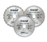 Trend Wood Mitre Saw Blades, 216mm Diameter, 30mm Bore, 24/48/60 Teeth, 2.6mm Kerf, -5° Hook, TCT, Coarse/Fine/Extra-Fine Finish, 3 Pack, CSB/CC216/3PK