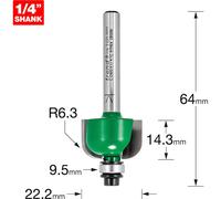 Trend CraftPro Self-Guided Radius Router Cutter Bit, 1/4 Inch Shank, 6.3mm Radius, 22.2mm Cut Diameter & 14.3mm Cut Length, Tungsten Carbide Tipped, C060X1/4TC