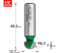 Trend Cavetto Router Bit C054X1/2TC - 1/2" Shank, 6.35mm Radius, 7.9mm Cut, Tungsten Carbide