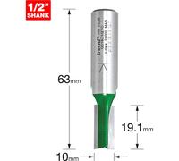 Trend CraftPro Straight Two Flute Router Cutter Bit, 1/2 Inch Shank, 10mm Cut Diameter & 19.1mm Cut Length, Tungsten Carbide Tipped, C016X1/2TC