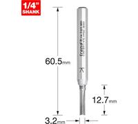 Trend CraftPro Straight Two Flute Router Cutter Bit, 1/4 Inch Shank, 3.2mm Cut Diameter & 12.mm Cut Length, Tungsten Carbide Tipped, C001BX1/4TC