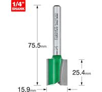 Trend CraftPro Straight Two Flute Router Cutter Bit, 1/4 Inch Shank, 15.9mm Cut Diameter & 19.1mm Cut Length, Tungsten Carbide Tipped, C025X1/4TC