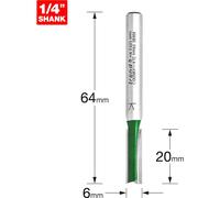 Trend Router Cutter Straight Two-Flute C005BX1/4TC - 6mm x 20mm, 1/4" Shank, Carbide Tipped