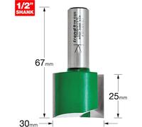 Trend CraftPro Straight Two Flute Router Cutter, 1/2 Inch Shank, 30mm Cut Diameter & 25mm Cut Length, Tungsten Carbide Tipped, C033JX1/2TC