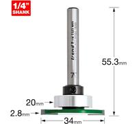 Trend CraftPro Weatherseal Groover Router Cutter Bit, 1/4 Inch Shank, 34mm Cut Diameter & 2.8mm Cut Length, Tungsten Carbide Tipped, Bearing Guided, C212AX1/4TC
