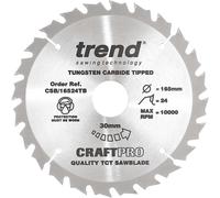 Trend Wood Cordless Circular Saw Blade, 165mm Diameter, 30mm Bore, 24 Teeth, 1.5mm Kerf, +15° Hook, TCT, Medium Finish, CSB/16524TB