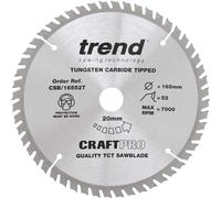 Trend Wood Cordless Circular Saw Blade, 165mm Diameter, 20mm Bore, 52 Teeth, 1.5mm Kerf, +10° Hook, TCT, Extra-Fine Finish, CSB/16552T
