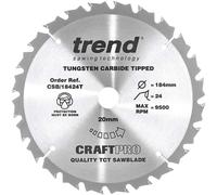 TREND 184MM X 20MM BORE 24T TCT THIN KERF CIRCULAR SAW BLADE CSB/18424T