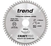 Trend Wood Circular Saw Blade, 190mm Diameter, 30mm Bore, 60 Teeth, 2.4mm Kerf, +5° Hook, TCT, Extra-Fine Finish, CSB/19060
