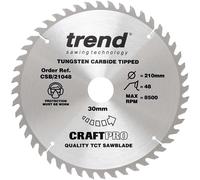 Trend Wood Circular Saw Blade, 210mm Diameter, 30mm Bore, 48 Teeth, 2.4mm Kerf, +15° Hook, TCT, Fine Finish, CSB/21048