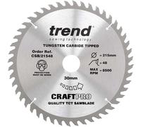Trend Wood Circular Saw Blade, 215mm Diameter, 30mm Bore, 48 Teeth, 2.6mm Kerf, +15° Hook, TCT, Fine Finish, CSB/21548