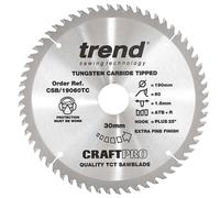 CraftPro TCT Cordless Thin Kerf Combination Sawblade for Wood, 190mm Diameter, 30mm Bore, 60 Teeth, 1.6mm Kerf, +25 Hook, CSB/19060TC