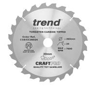 Trend CRAFTPRO Mitre Saw Blade - 260mm, 30mm bore, 24T, 2.5mm kerf, -5° hook, TCT, coarse finish