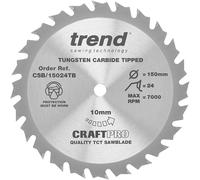 Trend CSB/15024TB Craft Pro Thin Kerf TCT Blade Ideal for Einhell TE CS18LI PXC Circular Saws, 150mm x 24 Teeth x 10mm Bore, Tungsten Carbide Tipped