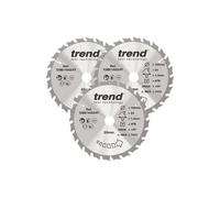 Trend 165mm 24T Wood Circular Saw Blade, 20mm Bore, TCT, 3 Pack | Ideal For Clean Cutting In Wood, With 24 Teeth, 1.5 mm Kerf And 20° Hook For Smooth Results, CSB/165/3PK/D