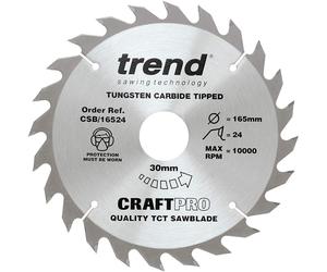 Trend CSB/16524 Craft Pro Trimming Crosscut TCT Blade Ideal for Einhell TE-CS165 Circular Saws, 165mm x 24 Teeth x 30mm Bore, Tungsten Carbide Tipped