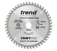 Trend Wood Circular Saw Blade, 165mm Diameter, 20mm Bore, 48 Teeth, 2.4mm Kerf, +5° Hook, TCT, Fine Finish, CSB/16548B